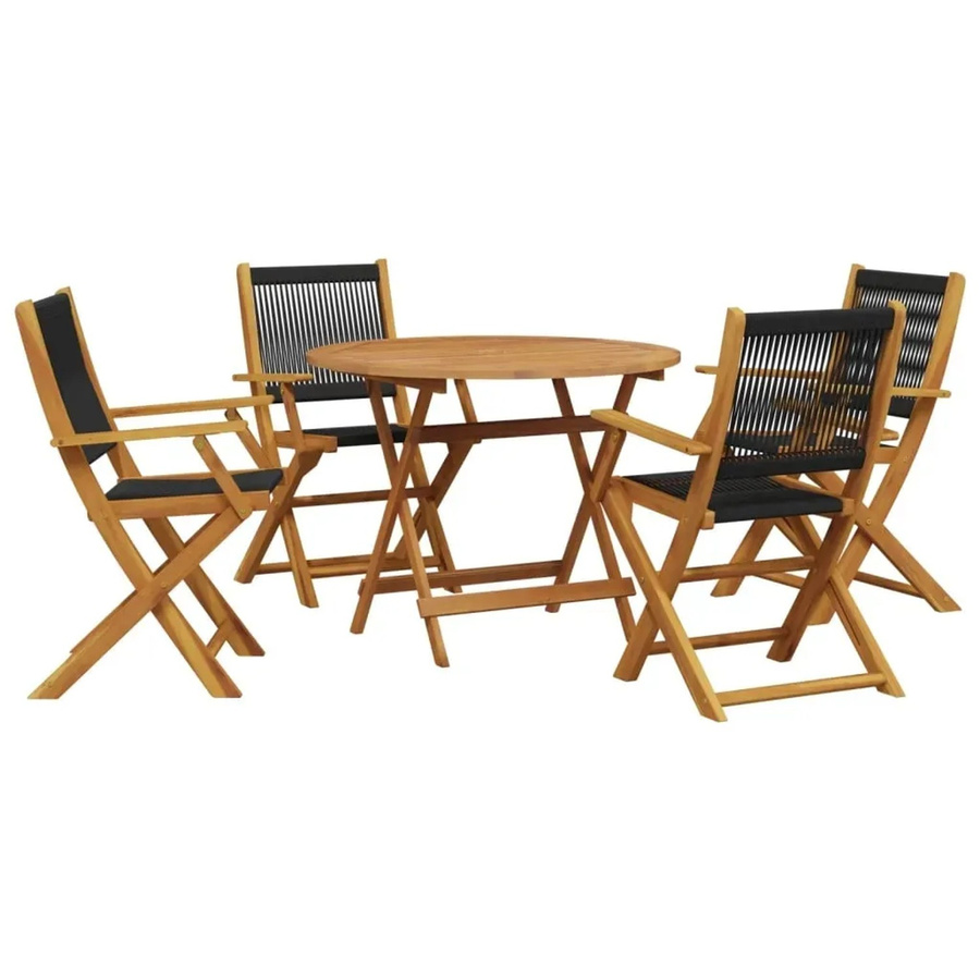 vidaXL 5-teilige Garten-Essgruppe aus Akazien-Massivholz und Polypropylen in Schwarz, runder Tisch für Terrasse und Hinterhof - Bild 2