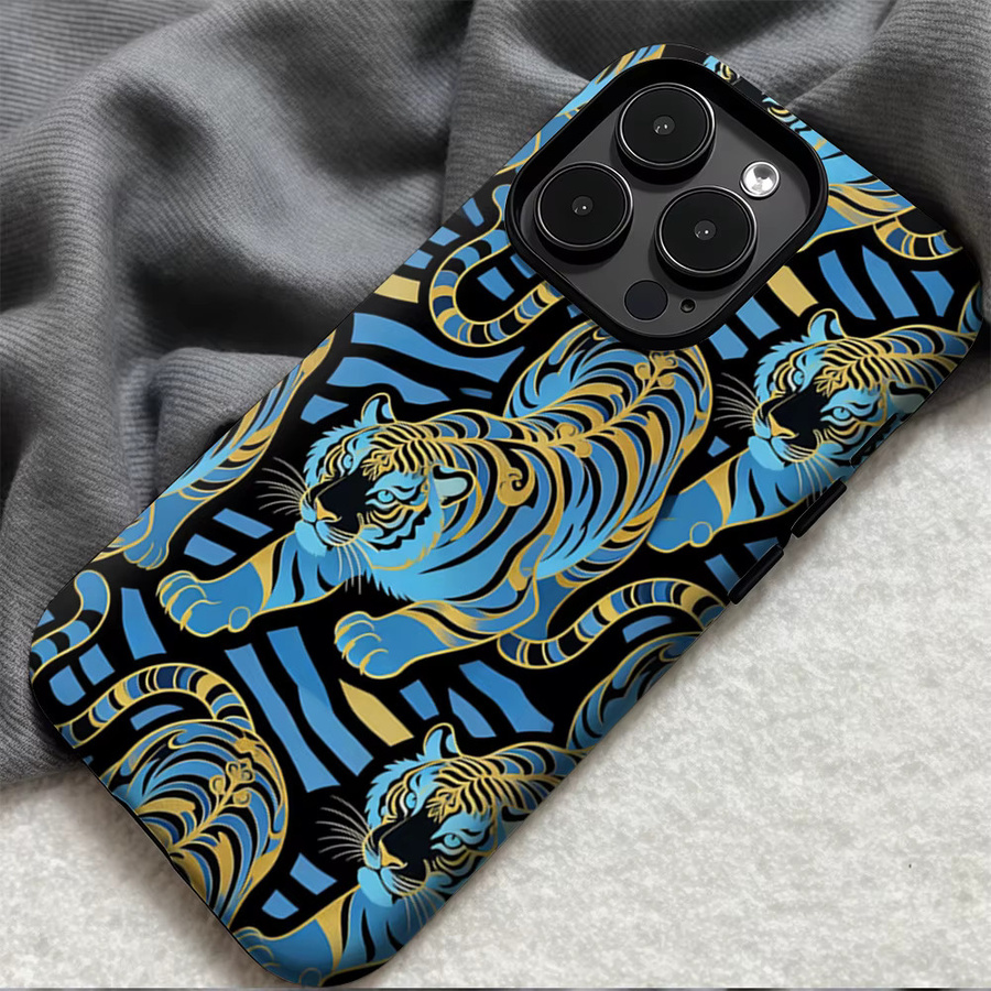 Casegame Matte Bumper Schutzhülle mit MagSafe für iPhone 17 16 15 14 13 Pro Max, Stoßfeste PC Hülle, Blau-Gold Tiger - Bild 4