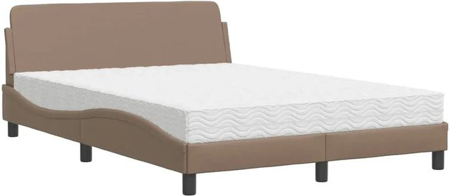 vidaXL Bett mit Matratze aus Kunstleder und Strick in Braun, B/T/H: 120 x 200 x 125 cm - Bild 1