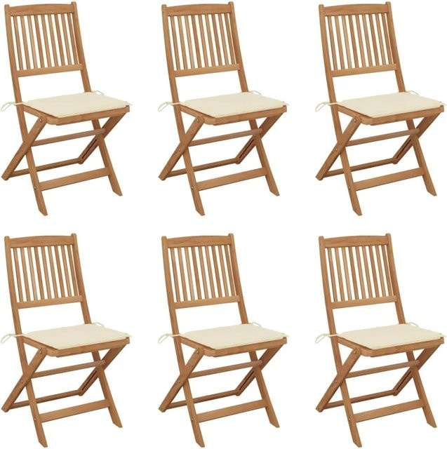 6er Set vidaXL Klappbare Gartenstühle aus Akazienholz in Cremeweiß mit Kissen - Bild 1
