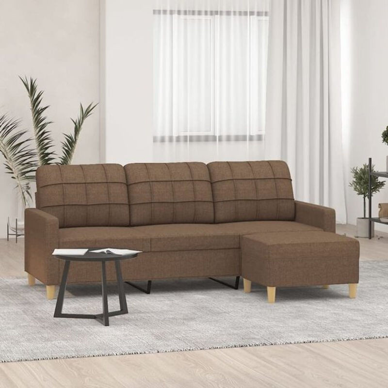 Modernes 3-Sitzer-Sofa mit Hocker von Vidaxl in Braun aus Stoff und Polyester - Bild 1
