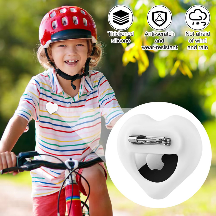 SZKOSTON Herzförmige Silikonhülle für AirTags in Pink, wasserdichte Schutzhülle mit Pin-Locator für Kinder und Hunde - Bild 4