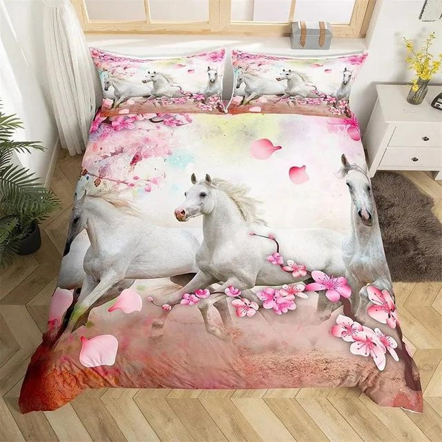 Lodestar Bettwäscheset mit 3D Pferdemotiv in Schwarz-Weiß, Bettbezug und Kissenbezug für Kinder und Teenager, B/H: 200 x 230 cm - Bild 1