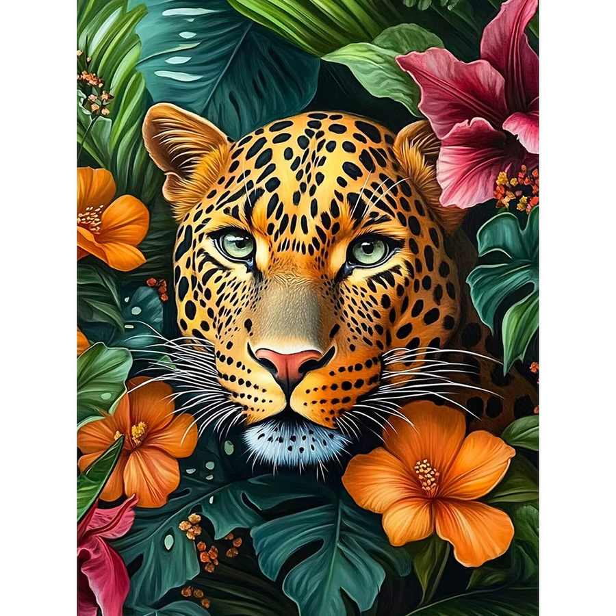 Evershine Diamant Mosaik DIY Kunstmalerei Gepard mit Blumen als Wanddekoration, Mehrfarbig, B/H: 30 x 20 cm - Bild 4