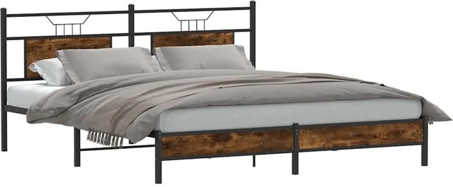 vidaXL Bettgestell aus Holzwerkstoff und Stahl in Räuchereiche, Farbe Braun, B/T/H: 160 x 200 cm - Bild 1