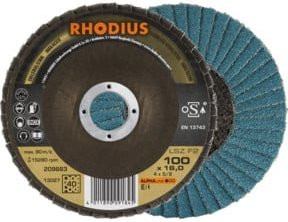 RHODIUS ALPHAline LSZ F2 Fächerschleifscheibe Blau Durchmesser: 100 mm, Bohrung: 16 mm, Körnung: K40 - Bild 1