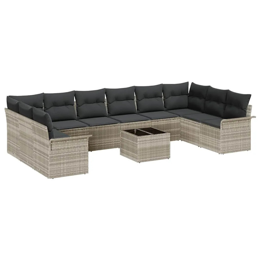 vidaXL Garten-Sofa-Set aus Polyrattan in U-Form, 11-teiliges Lounge-Set mit Kissen in Hellgrau - Bild 2