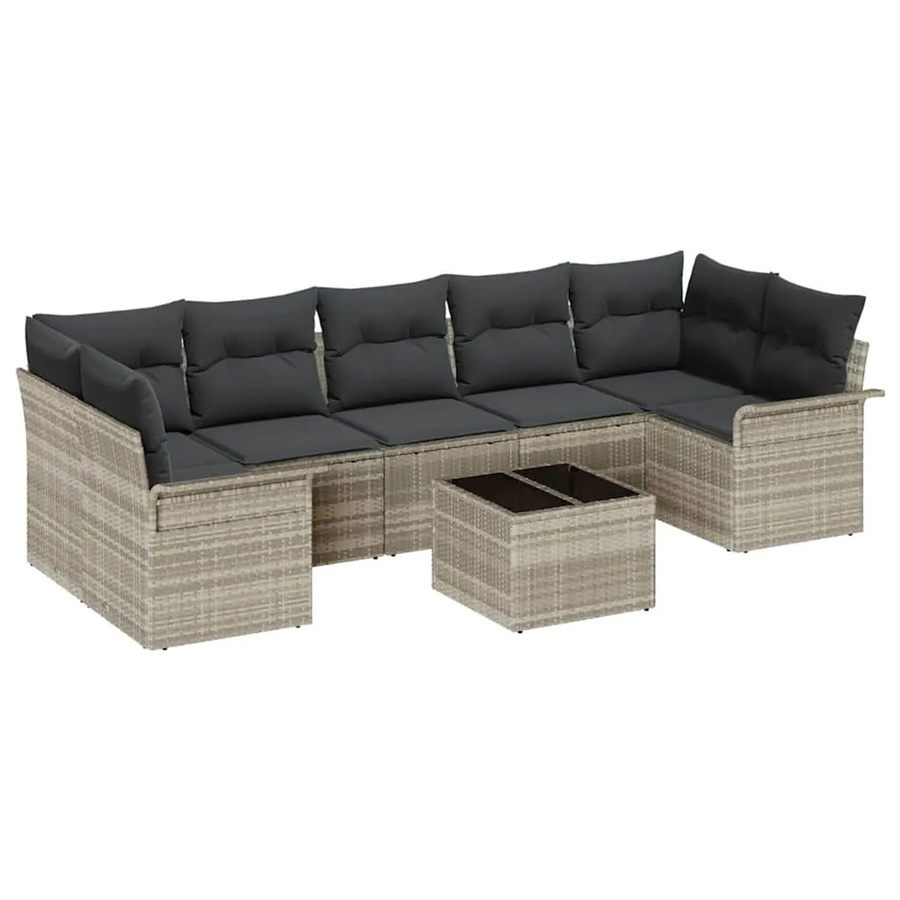 vidaXL 8-teiliges Garten-Sofa-Set aus Polyrattan in Hellgrau mit L-Form, Eckelementen und Couchtisch - Bild 2