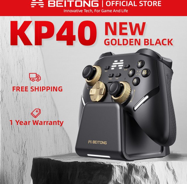 Beitong KP40 Golden Black Elite Kabelloser Controller mit einstellbaren TMR Joysticks für PC, Nintendo Switch, iOS, Android und Steam, Farbe: Gold/Schwarz - Bild 1