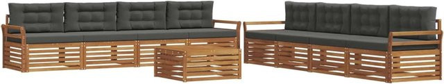 vidaXL Outdoor-Sofagarnitur aus massivem Akazienholz mit Kissen, 9-teiliges Set in Anthrazit und Natur - Bild 1
