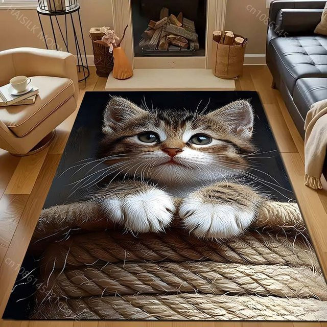 UQIDEHOME Teppich mit Kätzchenmuster in Multicolour, moderner Bereichsteppich aus Polyester für Wohnzimmer und Schlafzimmer, B/T: 80 x 50 cm - Bild 1