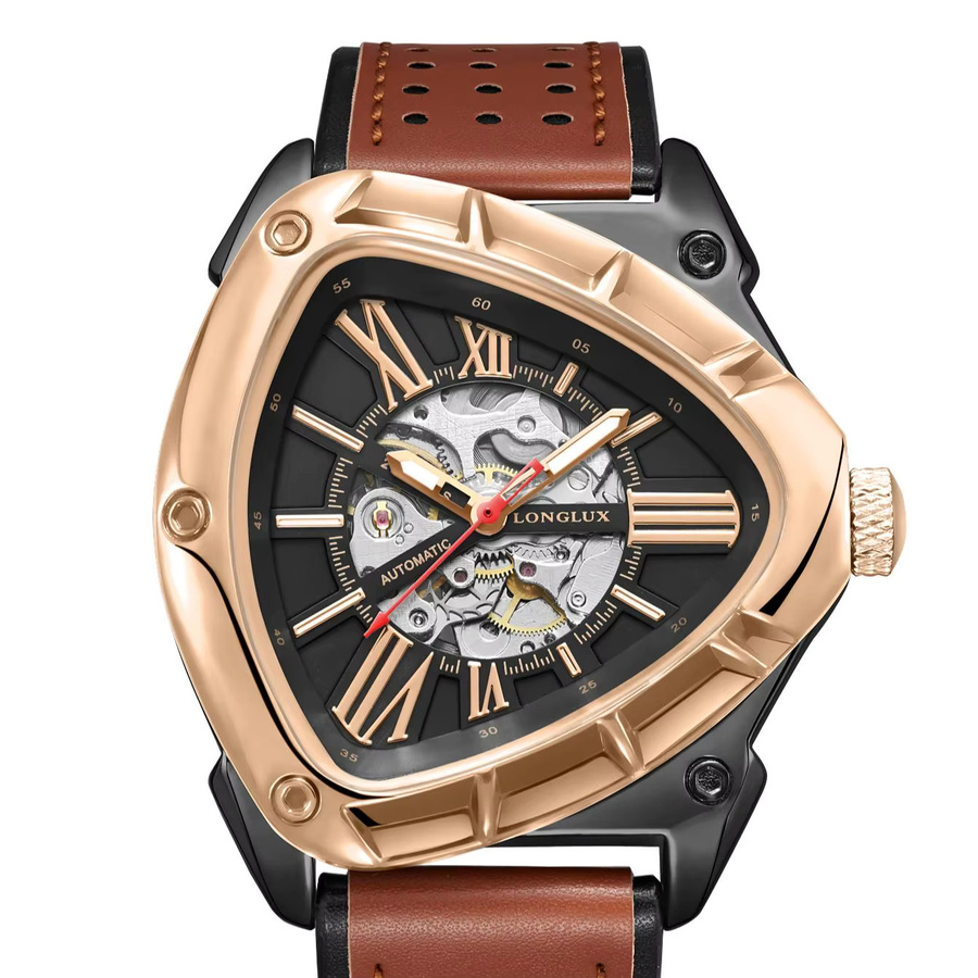 LONGLUX Automatikuhr, Edelstahl, Roségold, Leder, Schwarz, Herren - Bild 7