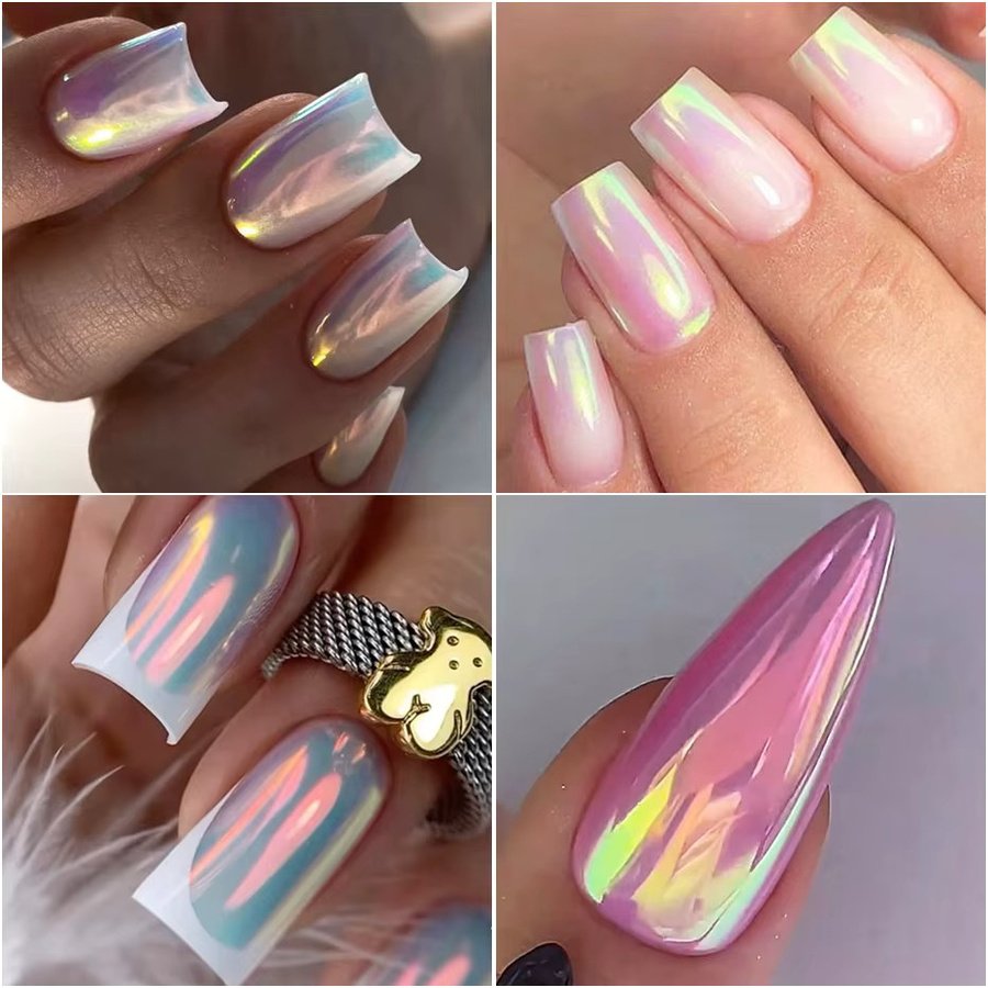Full Beauty Einhorn Chrom Nagel Pulver, Neon Aurora Spiegel Effekt - Bild 4