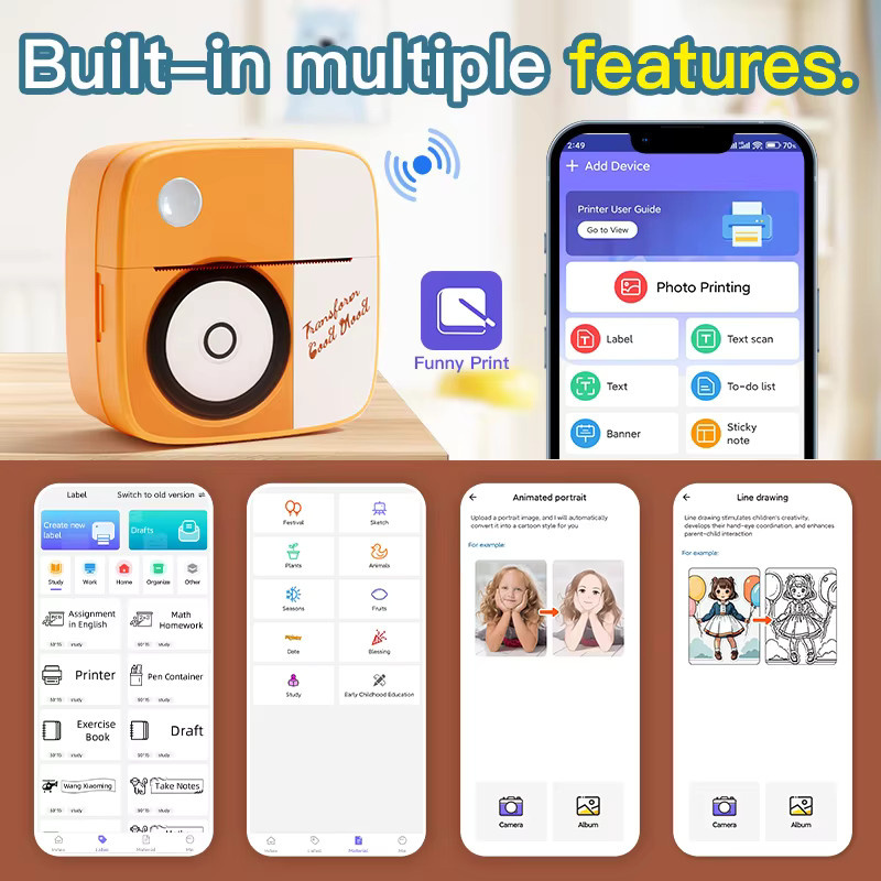 DOLEWA D2 Mini-Thermopapier-Drucker für Fotodruck und Etiketten in Orange - Bild 2