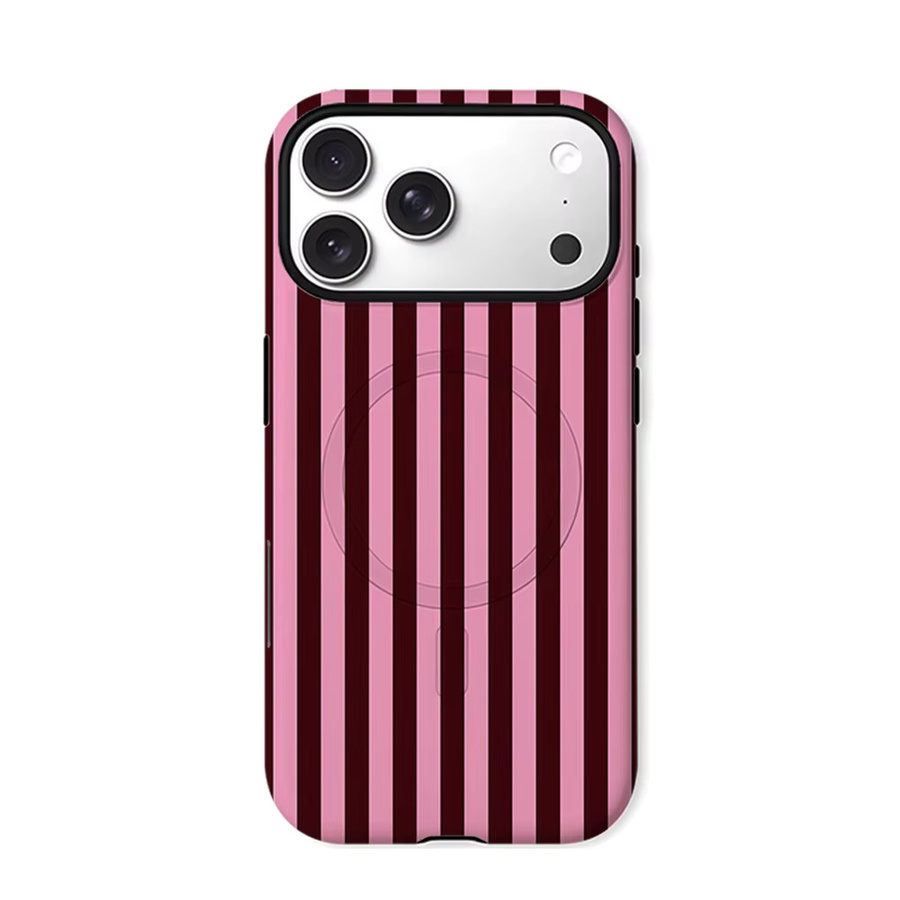 CaseChic MagSafe Schutzhülle mit vertikalen Streifen für iPhone 17 16 15 14 Plus Pro Max, matte Stoßfeste Hartschale, Pink und Burgunderrot - Bild 6