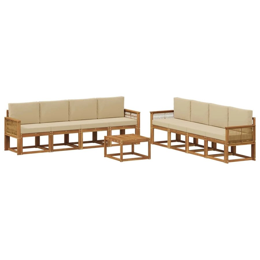 vidaXL Outdoor-Sofagarnitur aus Akazienholz mit 9-teiligem Set in Natur und Beige mit UV-beständigen Polyester-Kissen - Bild 2