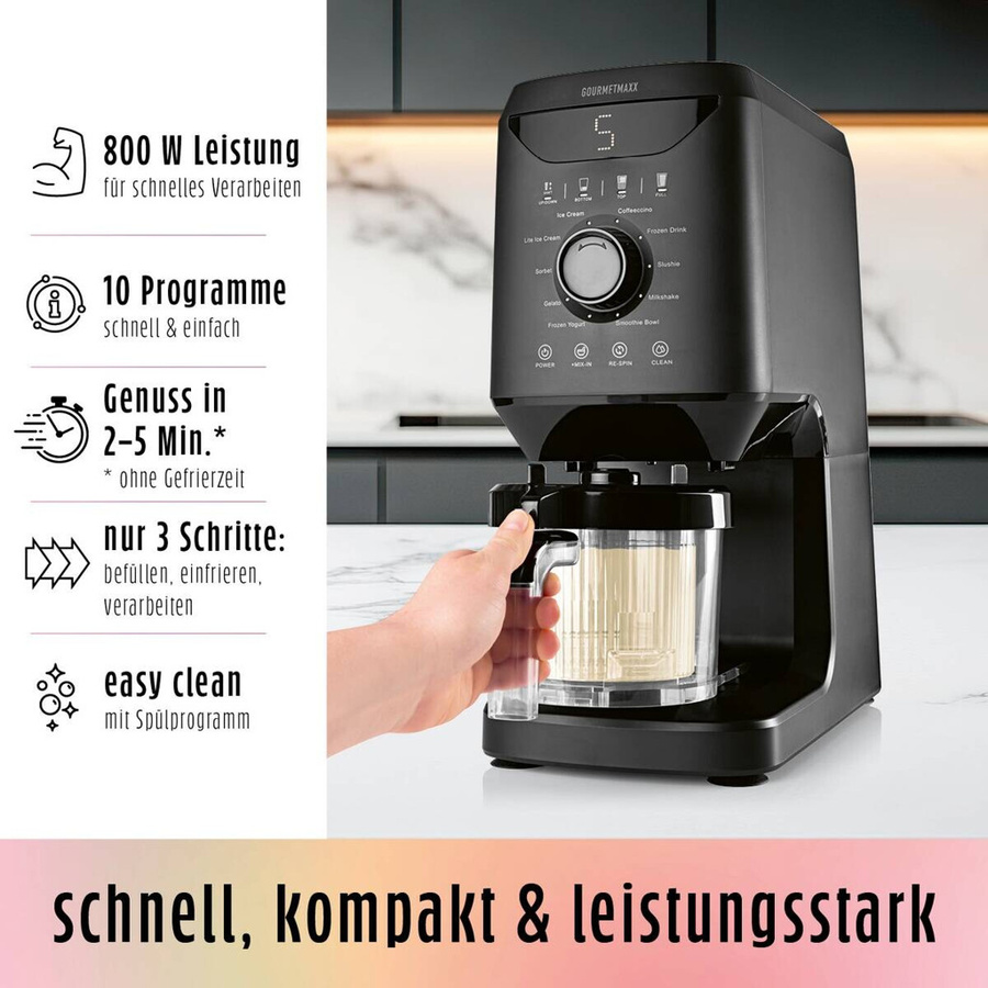 GOURMETmaxx Eismaschine 800W schwarz mit 2x 500ml Behältern - Bild 3