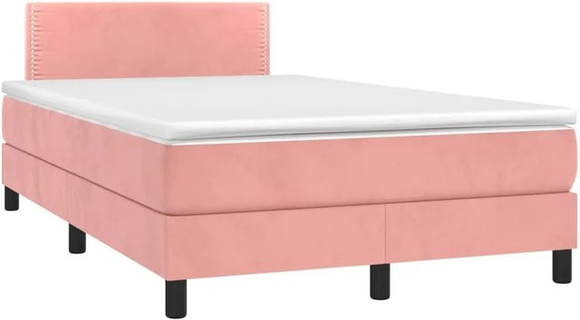 vidaXL Boxspringbett mit Matratze in Rosa, Samt, mit LED-Beleuchtung und USB-Anschluss, B/T: 120 x 200 cm - Bild 1