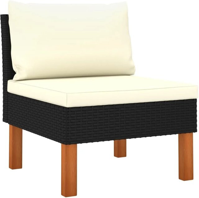 vidaXL Mittelsofa aus Poly Rattan und Eukalyptus Massivholz in Schwarz und Cremeweiß mit Polsterung - Bild 1