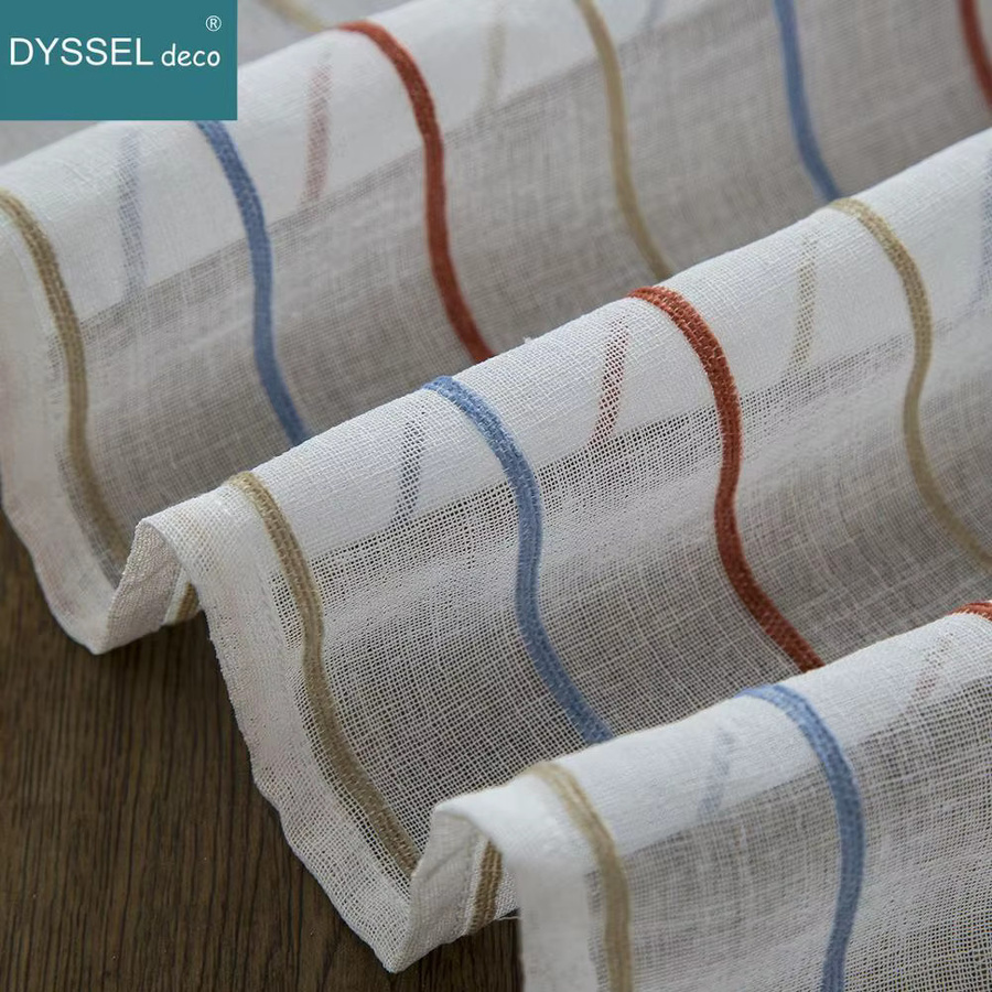 DYSSEL deco Leinenvorhang modern gestreift transparent weiß mit Stangentasche und Tülle - Bild 2