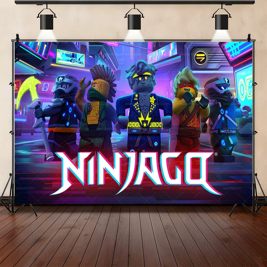 Ninjago Geburtstags-Fotohintergrund mit individuellem Namen für Kinderpartys, mehrfarbig, rechteckig - Bild 2