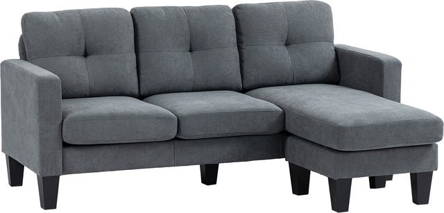 HOMCOM Ecksofa in L-Form mit umkehrbarer Chaiselongue, Dunkelgrau, Leinenoptik mit Federkern und hochdichtem Schaumstoff - Bild 1