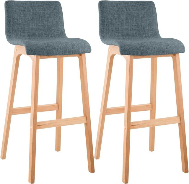 CLP 2er Set Barhocker Hover mit blauem Stoff und Vierfußgestell aus Buchenholz - Bild 1