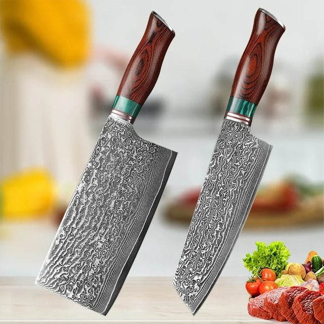 InLeung Professionelles Damaskus Chefmesser aus VG10 Stahl mit Holzgriff in Silber - Bild 1