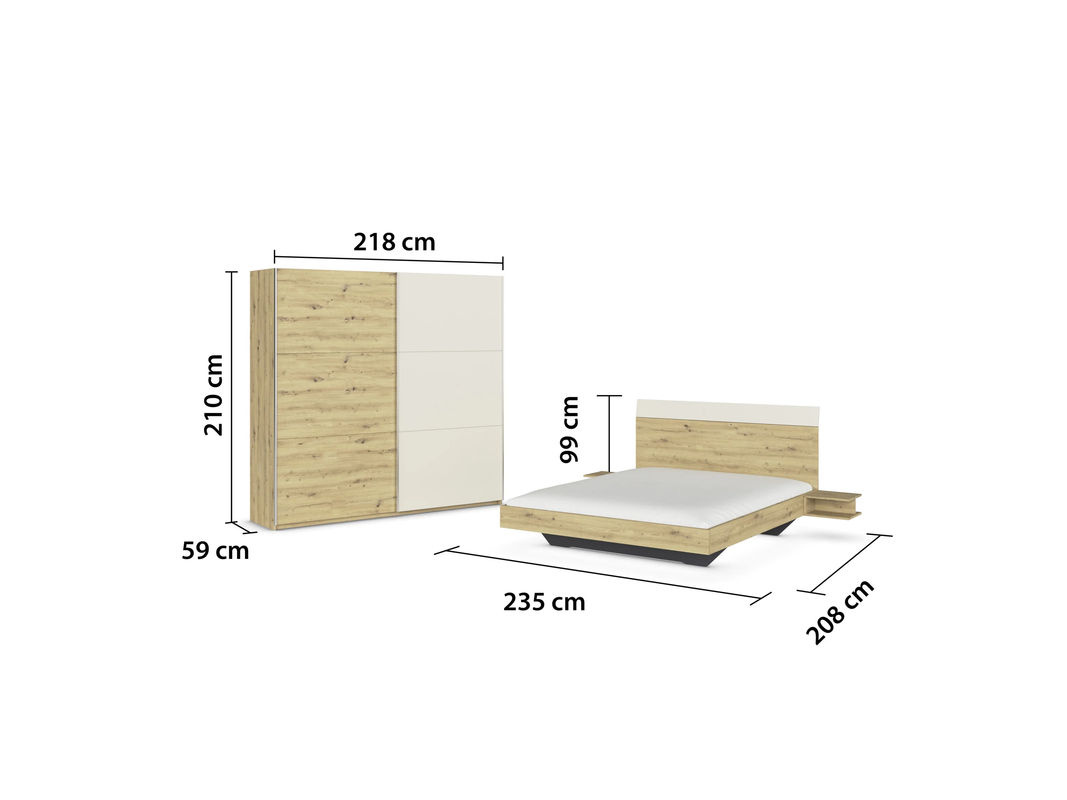 RAUCH BLUE Monza Schlafzimmer Set mit Bettanlage, Nachttischen und Schwebetürenschrank in Eiche Artisan und Beige, B: 502 cm, H: 210 cm - Bild 2