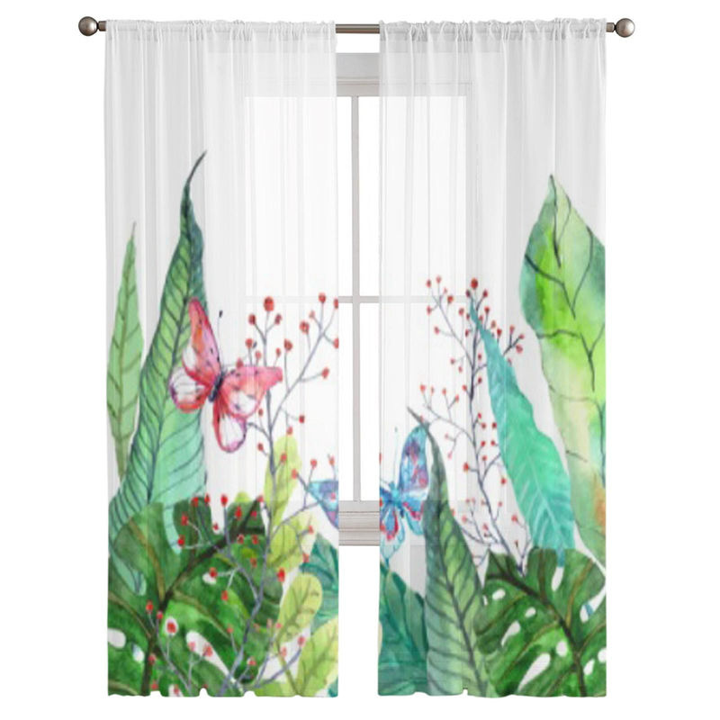 Super Six Tropische Blumenpflanze Tüll-Vorhang aus Organza und Chiffon, Farbe: Weiß/Mehrfarbig, B: 135 cm, H: 114 cm - Bild 2