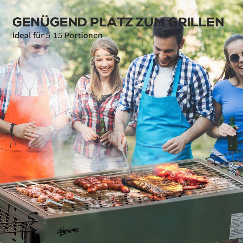 Outsunny Holzkohlegrill Campinggrill aus rostfreiem Stahl und verzinktem Metall mit Seitenkörben und Grillrost-Clip, Dunkelgrün, B: 39 cm, T: 70 cm, H: 77 cm - Bild 3