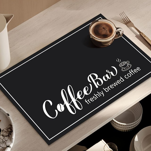 VIKAMA Küchenmatte mit Coffee Bar Motiv in Schwarz als rutschfester Arbeitsplattenschutz für deine Kaffeemaschine - Bild 1