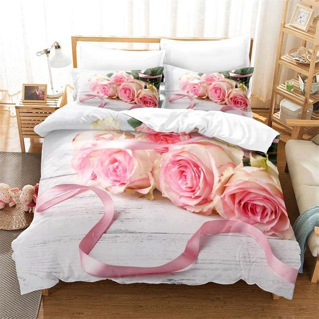 Binchi Outdoor Product Bettwäsche-Set mit 3D-Rosenmuster in Rosa, weiches Mikrofaser-Bettwäsche-Set mit Bettbezug und Kissenbezügen, B/H: 228 x 264 cm - Bild 1