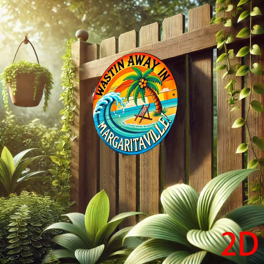 Potdemiel Vintage Aluminium-Metallschild Wasting Time in Margaritaville Rund Multicolour B: 20 cm, H: 20 cm, T: 1 cm - Bild 4