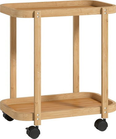 HOMCOM Bambus-Küchenwagen mit 2 Ebenen, rollbarer Beistellwagen mit 2 offenen Ablagen in Natur, B/T/H: 54 x 36,5 x 60 cm