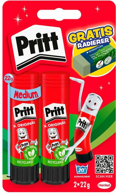 Pritt Klebestifte Set mit Radierer, durchsichtig, 2 x 22 g - Bild 1