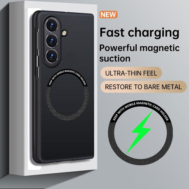 Ultradünne Samsung Galaxy Z Fold Handyhülle mit Hautgefühl und MagSafe magnetischer kabelloser Ladefunktion in Schwarz - Bild 1