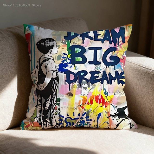 B-BanksyS Street Graffiti Kissenbezug aus Polyester, quadratisch, Multicolour, B/T/H: 55 x 55 x 55 cm - Bild 1