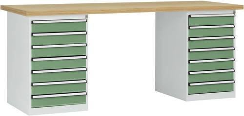 Manuflex Werkbanksystem WC5127.6011 aus Stahl in Resedagrün (RAL 6011), B/T/H: 300 x 200 x 70 cm - Bild 1