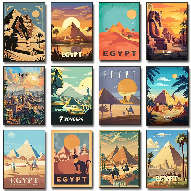 Minimalistisches Leinwandposter Potdemiel mit den Pyramiden von Giza und der Sphinx in Mehrfarben - Bild 4