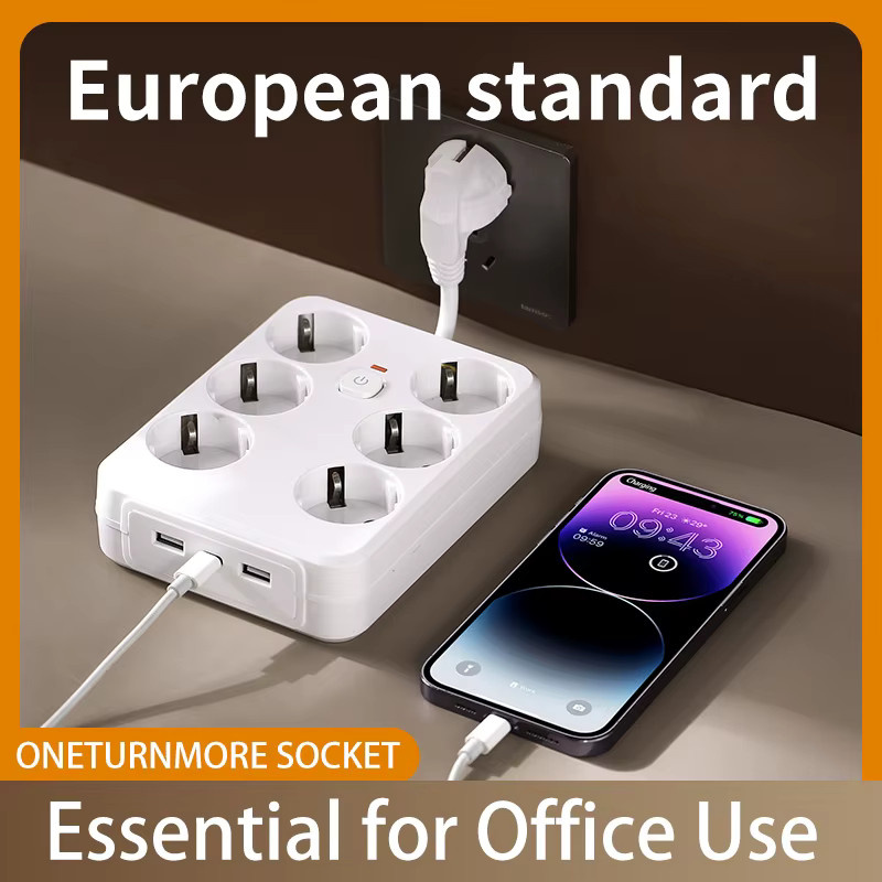 Szaoju Mehrfachsteckdosenleiste in Weiß mit USB-Anschlüssen, Überspannungsschutz, Netzwerkfilter und Einzelschaltern sowie EU-Stecker - Bild 2