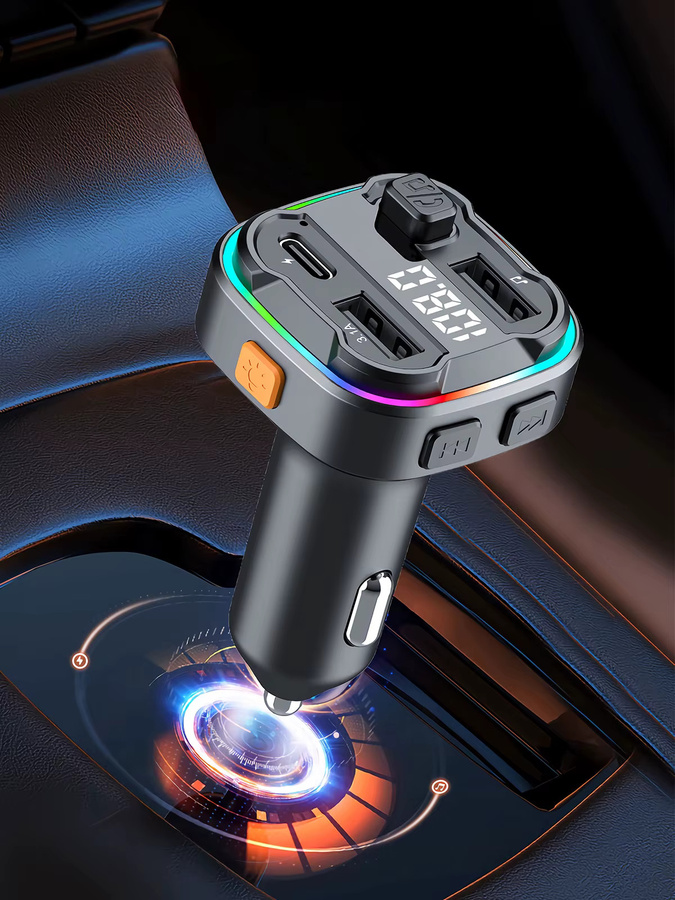 LUTU Bluetooth 5.3 FM Transmitter mit Dual USB und Typ-C 3.1A Schnellladegerät, AUX Audio Adapter Car Kit mit Freisprecheinrichtung und MP3 Modulator in Schwarz - Bild 7