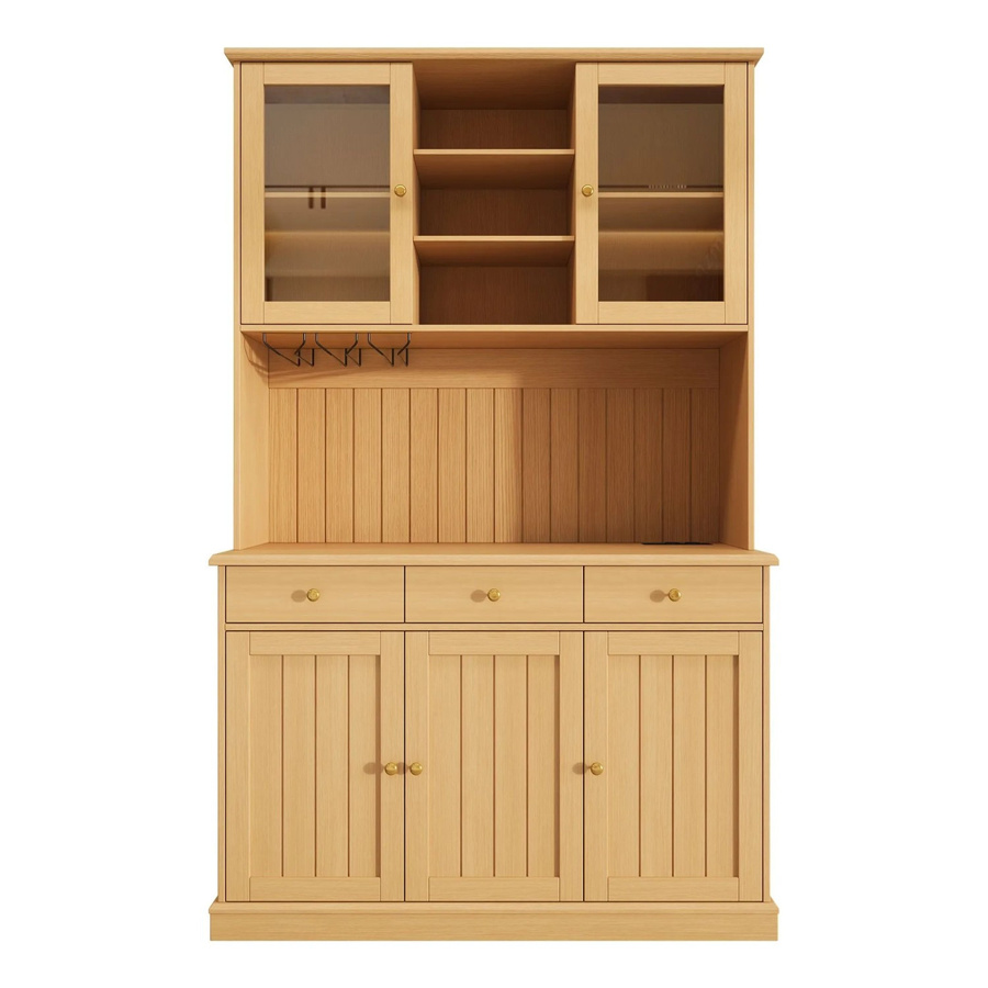 Merax Buffetschrank mit Glastüren und Gläserhalter in Braun und Beige, B/T/H: 120 x 40 x 191 cm - Bild 2