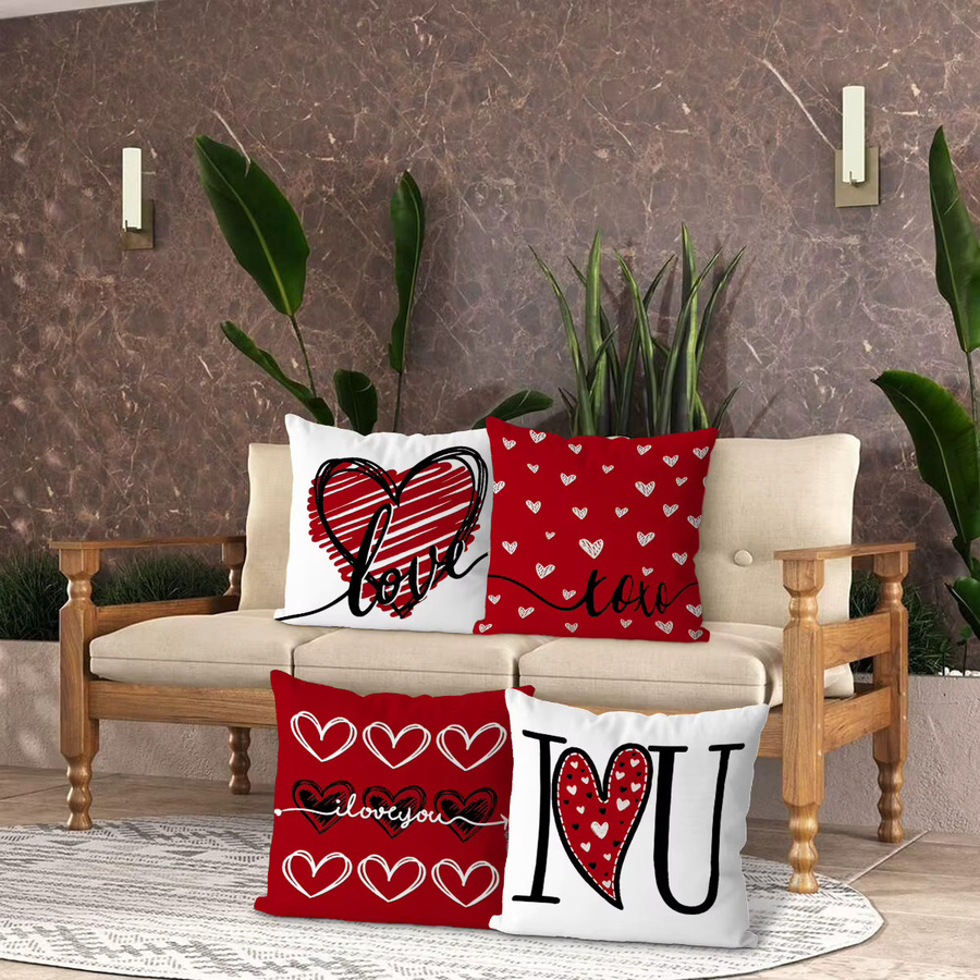 VIKAMA Herzförmiger Velours Kissenbezug in Rot für dein Wohnzimmer, B/T/H: 30 x 30 x 4 cm - Bild 2