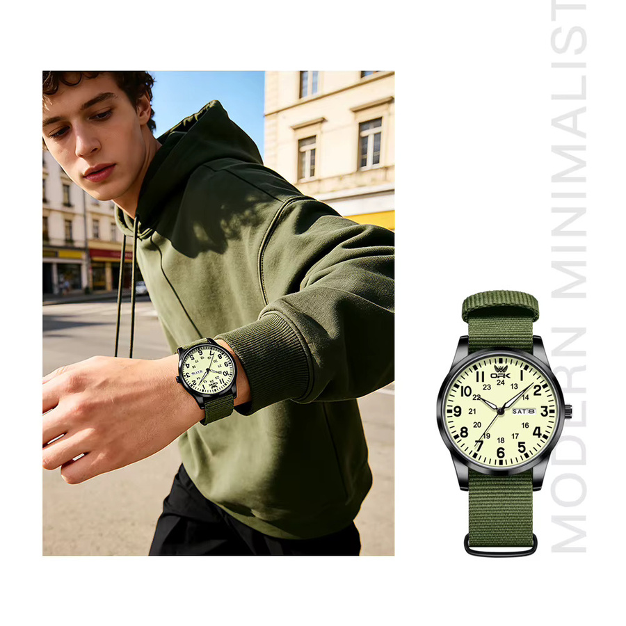 OPK Armbanduhr Quarz, Herren, Textil/NATO, Silber, Weiß, wasserdicht - Bild 6