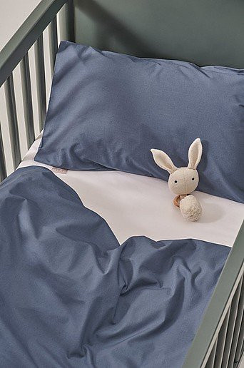 ZACK PERCALE MINI Baby Bettwäsche aus Bio-Baumwolle, Blau mit Tier-Motiven, B/T/H: 130 x 100 x 200 cm - Bild 1