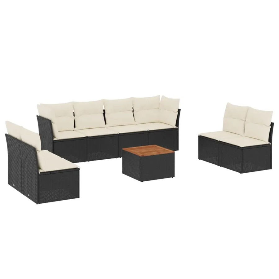vidaXL 9-teilige Garten-Sofagarnitur aus Poly-Rattan in Schwarz mit cremeweißen Kissen und Stauraum - Bild 2