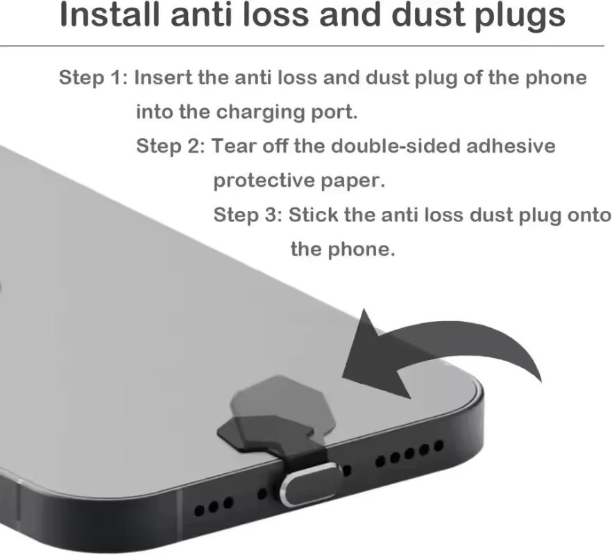 USB Typ C Metall-Staubstopfen in Schwarz, selbstklebende Staubschutzprotekappe für Ladeanschlüsse - Bild 6