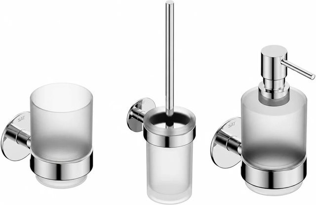Swiss Aqua Technologies Bad-Set mit WC-Bürste, Glashalter und Seifenspender aus Edelstahl in Chrom, selbstklebend - Bild 1
