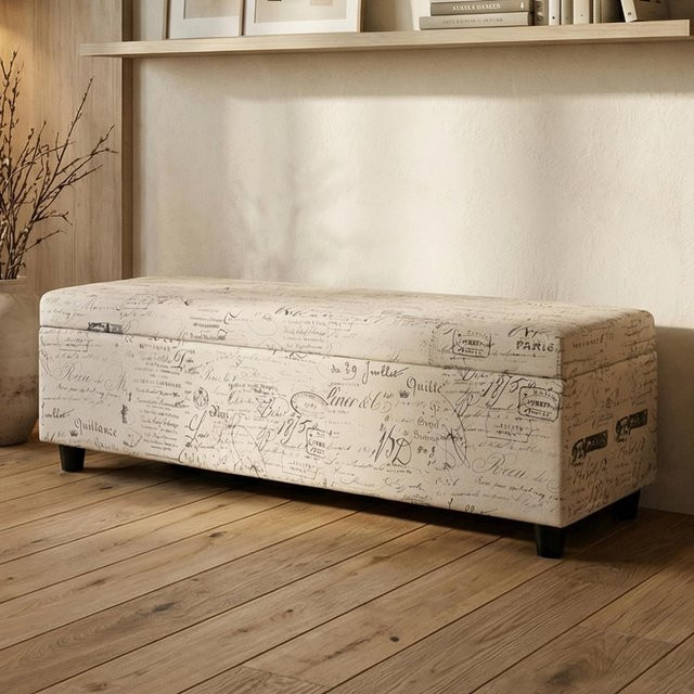 Aufbewahrungstruhe Kriens Sitzbank mit Schriftzug von MCW in Creme/Beige, B/T/H: 114 x 45 x 45 cm - Bild 1